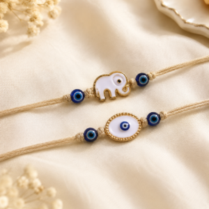 Elephant & Evil Eye Couple Rakhi Set