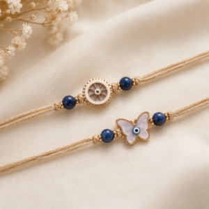Sunburst & Butterfly Premium Couple Rakhi Set